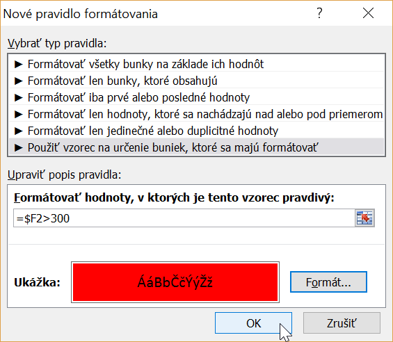 Použitie vzorca v podmienenom form&aacute;tovan&iacute; - Microsoft Excel