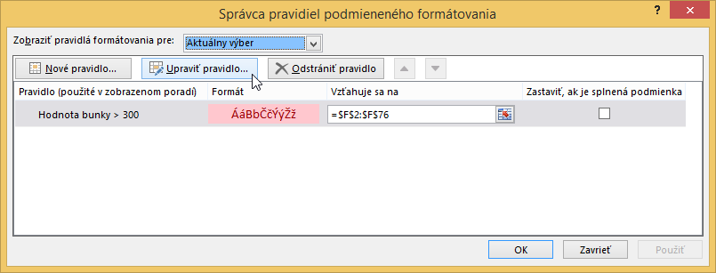 spravca pravidiel podmieneneho formatovania microsoft excel