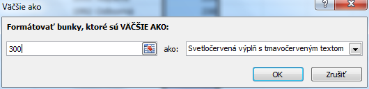 V&auml;č&scaron;ie ako - Podmienen&eacute; form&aacute;tovanie v Microsoft Excel